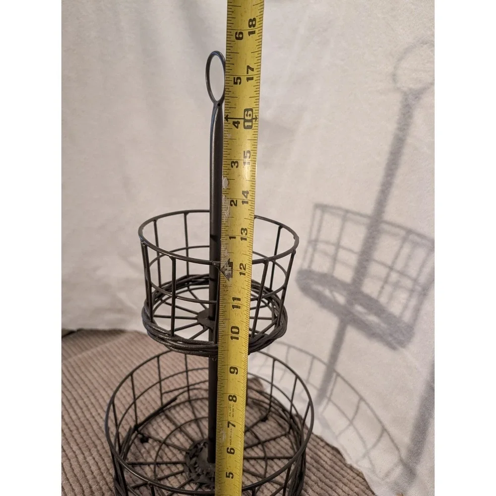 TWO TIERED BLACK WROUGHT IRON FRUIT/ALL-PURPOSE DISPLAY BASKET